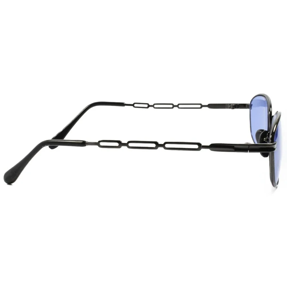 Old Classic Vintage 80s Fashion Rectangle Sunglasses Gunmetal Frame Blue Lens